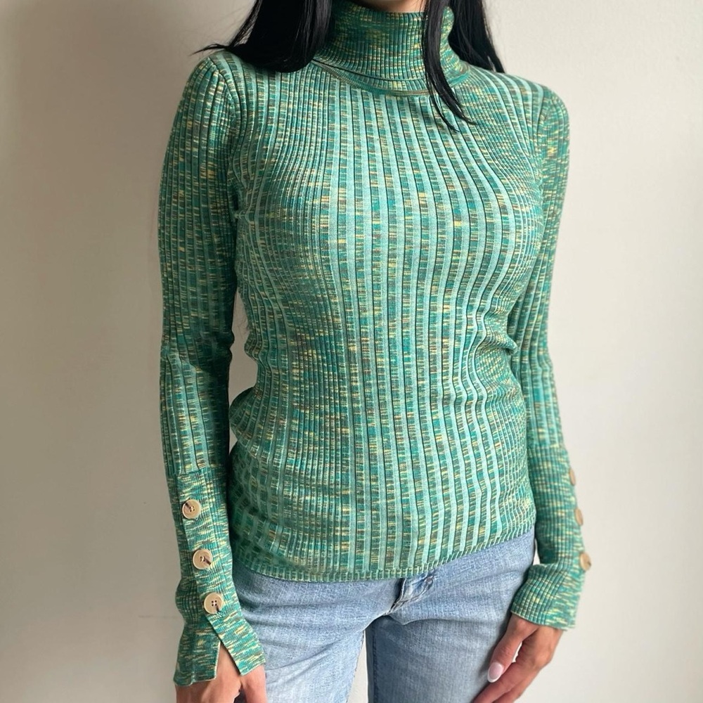 Anthropologie Green Ribbed Turtleneck Sweater